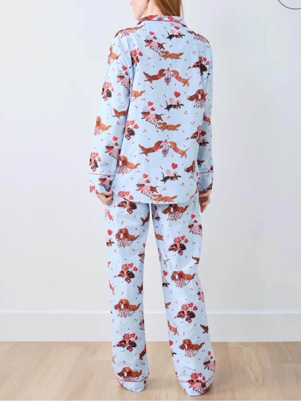 Printfresh 100% Organic Cotton Long PJ Set in Dachshund Date in pale blue - Picture 3 of 15